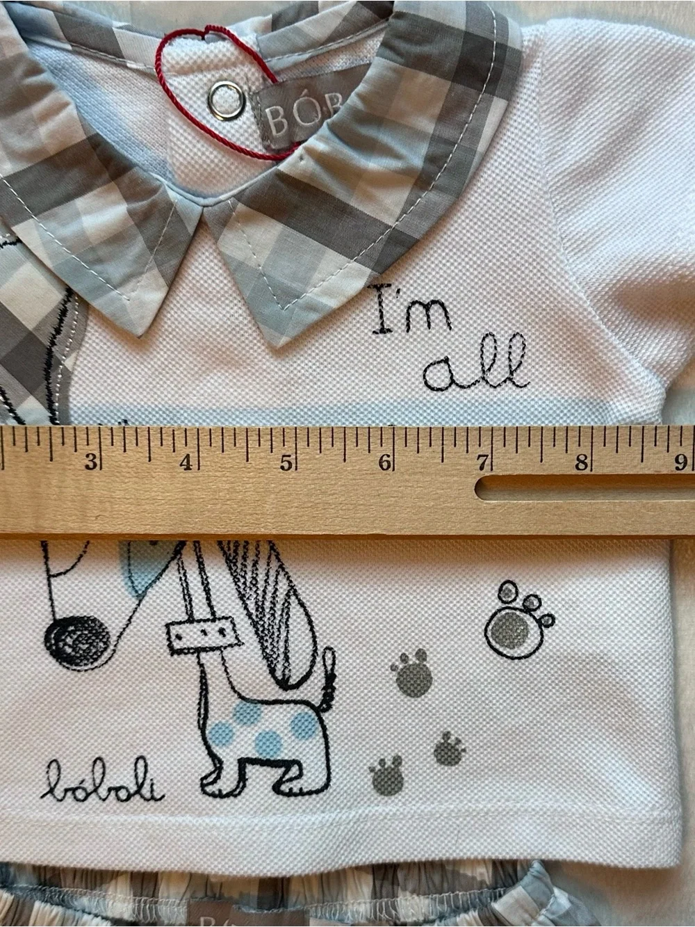 Boboli Baby Boy 2pc Outfit NB Collared Shirt & Bloomers Plaid Dog I’m All Ears